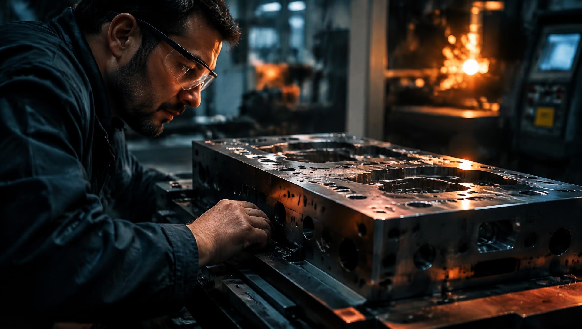 Technician inspecting a stamping die